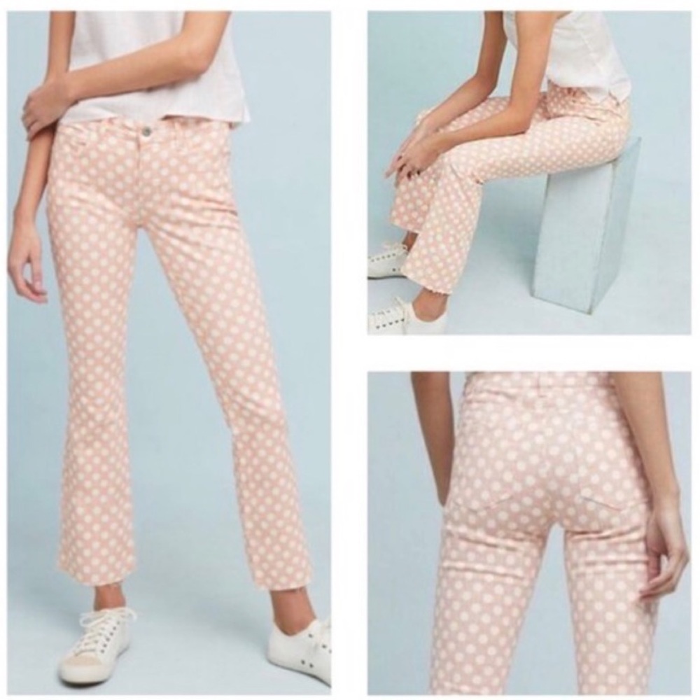 Pilcro jeans Anthropologie pants polka dot pastel cropped high rise bootcut